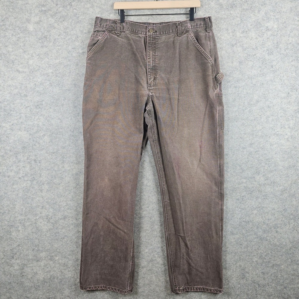 Carhartt Men's Brown Canvas Carpenter Pants Size 38x33 Workwear Faded Distressed